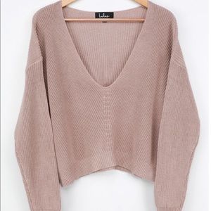 Taupe, knit, low cut comfy sweater.